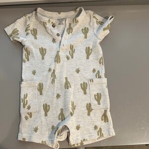 Carter's Cream Waffle-Knit Romper with Sage Cactus Print